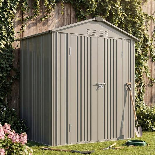 6 x 4 ft Metal Garden Storage Shed with Apex Roof & Double Doors