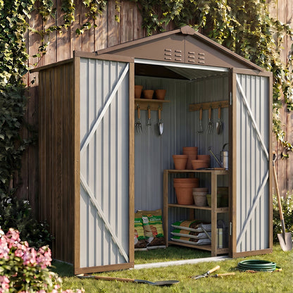 6 x 4 ft Metal Garden Storage Shed with Apex Roof & Lockable Double Doors