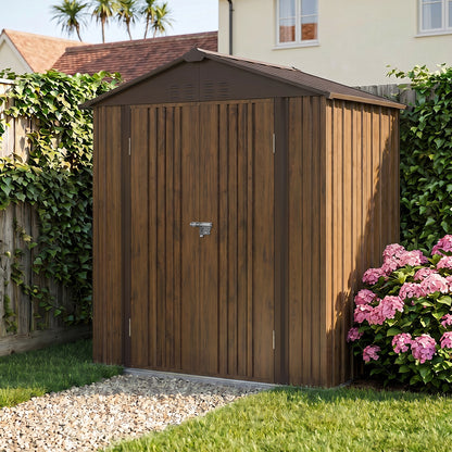 6 x 4 ft Metal Garden Storage Shed with Apex Roof & Lockable Double Doors