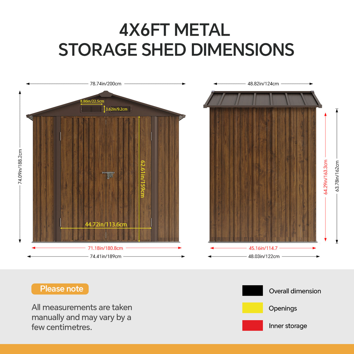 6 x 4 ft Metal Garden Storage Shed with Apex Roof & Lockable Double Doors