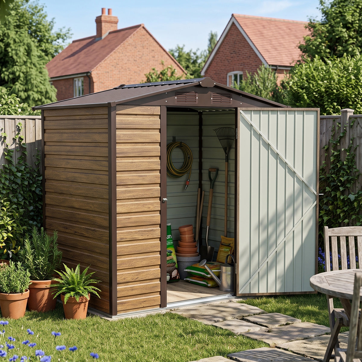 6 x 4 ft Metal Garden Storage Shed with Apex Roof & Lockable Door