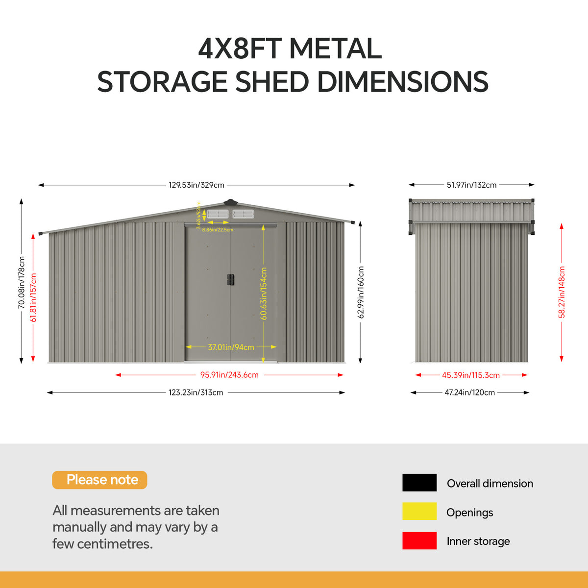 8 x 4 ft Metal Garden Storage Shed with Integrated Log Store & Apex Roof