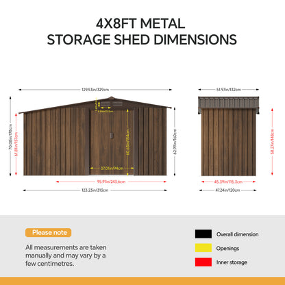 8 x 4 ft Metal Garden Storage Shed with Integrated Log Store & Apex Roof