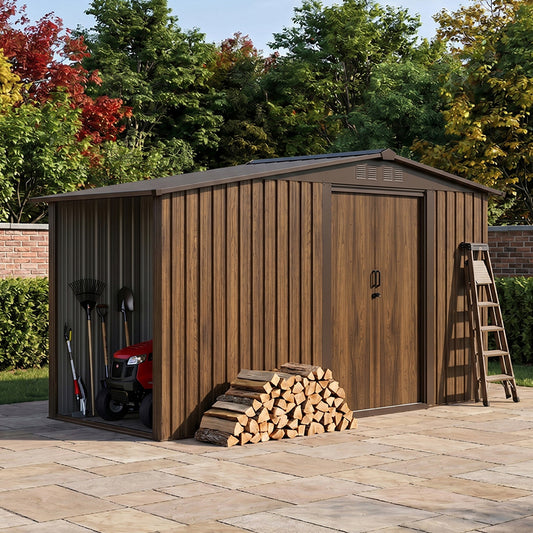 4x8FT Metal Garden Storage Shed with Log Storage