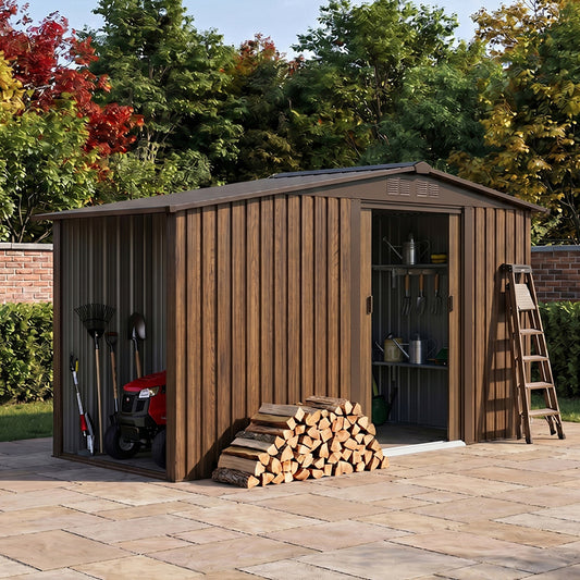 4x8FT Metal Garden Storage Shed with Log Storage