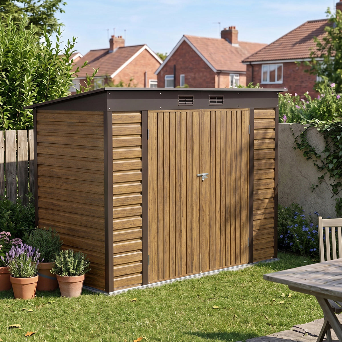 8 x 4 ft Metal Garden Storage Shed with Pent Roof & Padlockable Double Doors
