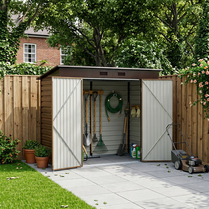 8 x 4 ft Metal Garden Storage Shed with Pent Roof & Padlockable Double Doors