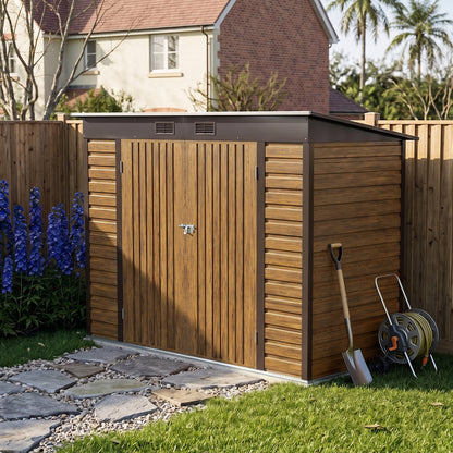 8 x 4 ft Metal Garden Storage Shed with Pent Roof & Padlockable Double Doors