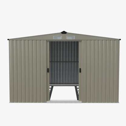10 x 12 ft Metal Garden Storage Shed with Apex Roof & Double Sliding Doors
