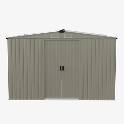 10 x 12 ft Metal Garden Storage Shed with Apex Roof & Double Sliding Doors