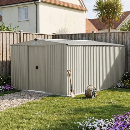 10 x 12 ft Metal Garden Storage Shed with Apex Roof & Double Sliding Doors