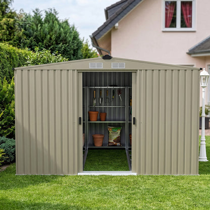 10 x 12 ft Metal Garden Storage Shed with Apex Roof & Double Sliding Doors