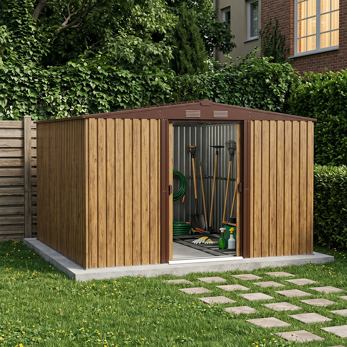 12x10 FT Large Metal Garden Tool Storage Shed