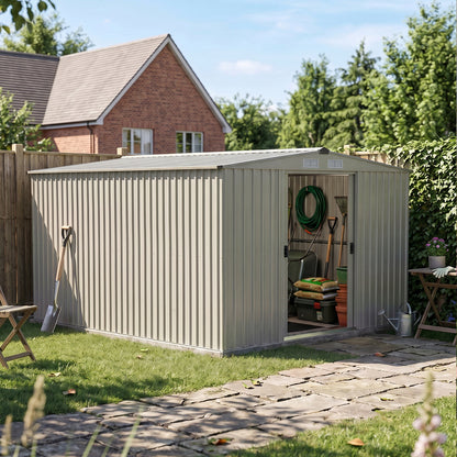 8 x 10 ft Metal Garden Storage Shed with Apex Roof