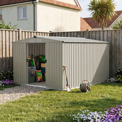 8 x 10 ft Metal Garden Storage Shed with Apex Roof
