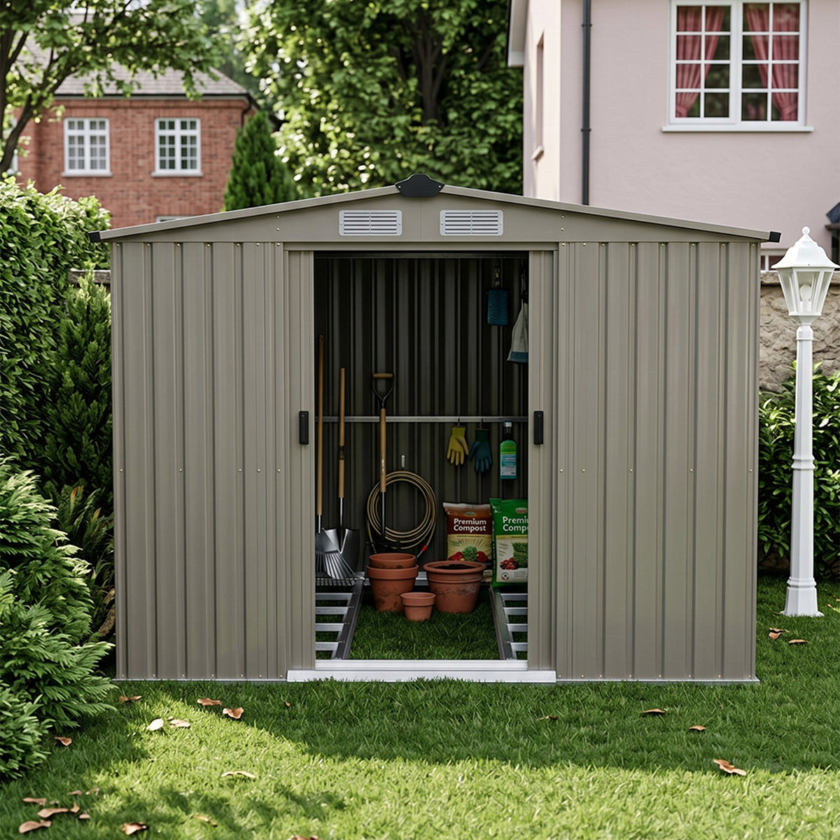 8 x 10 ft Metal Garden Storage Shed with Apex Roof