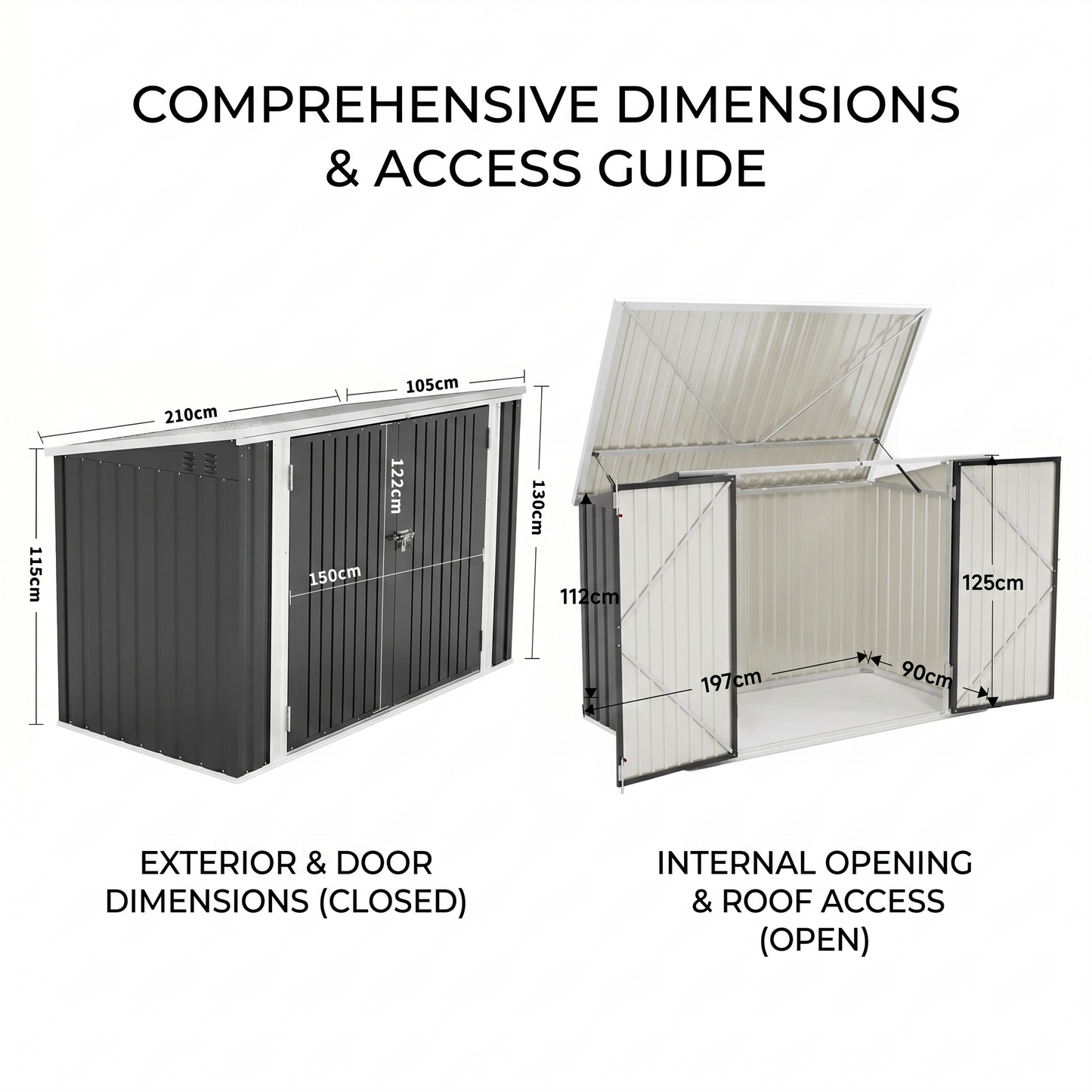 Black/Green/Grey Steel Lockable Garden Bicycle Storage Shed