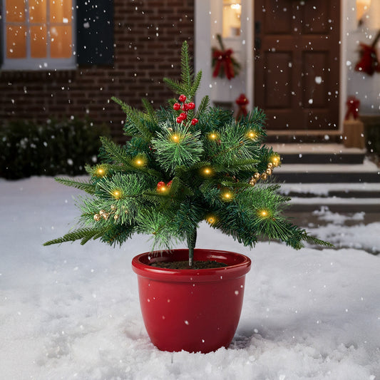 1 Pack Artificial Christmas Tree Urn Filler Decoration with String Lights