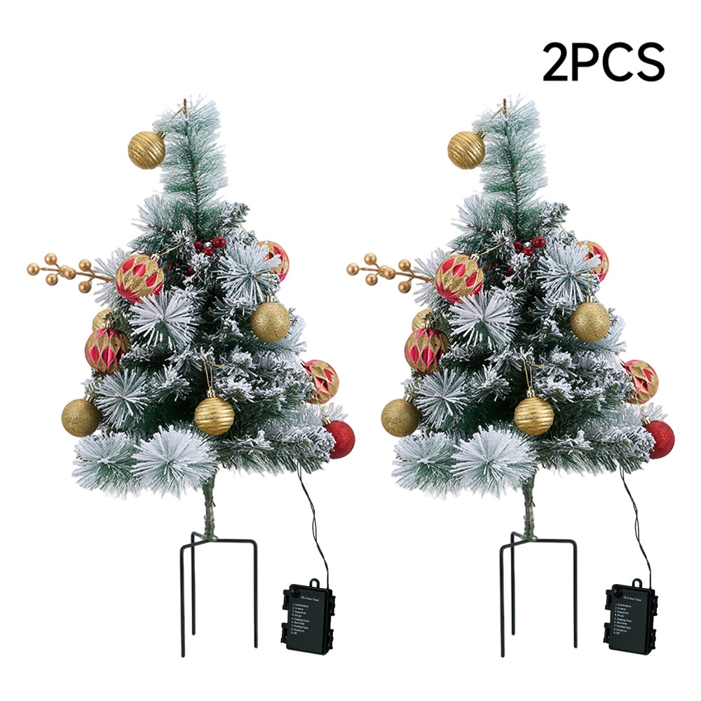 2-Pack Artificial Christmas Trees with Decorations and LED Lights