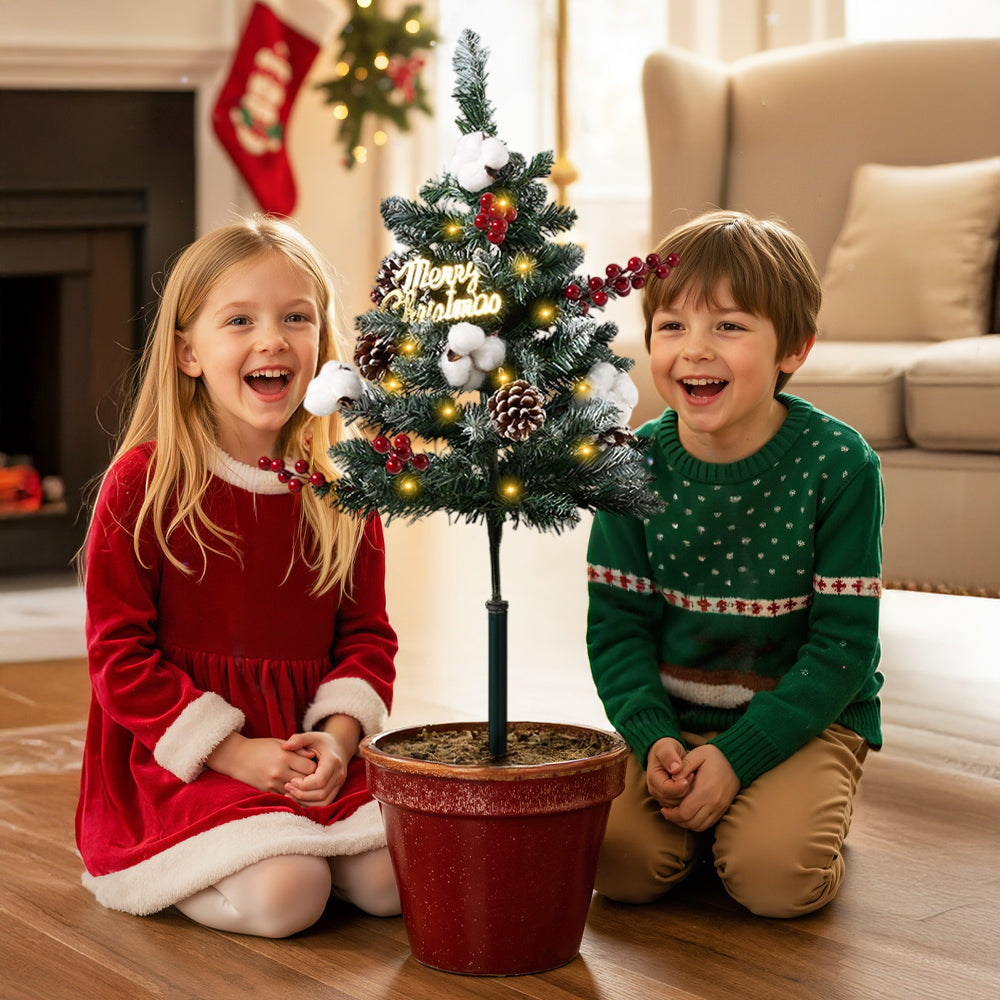 Set of 4 Solar-Powered Artificial Christmas Tree Decorations with String Light