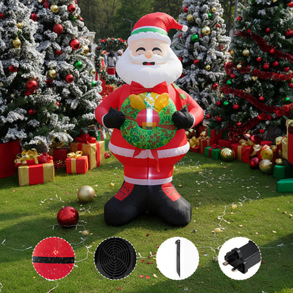 2.4M Lighted Christmas Inflatable Model Santa Holding Wreath Decoration