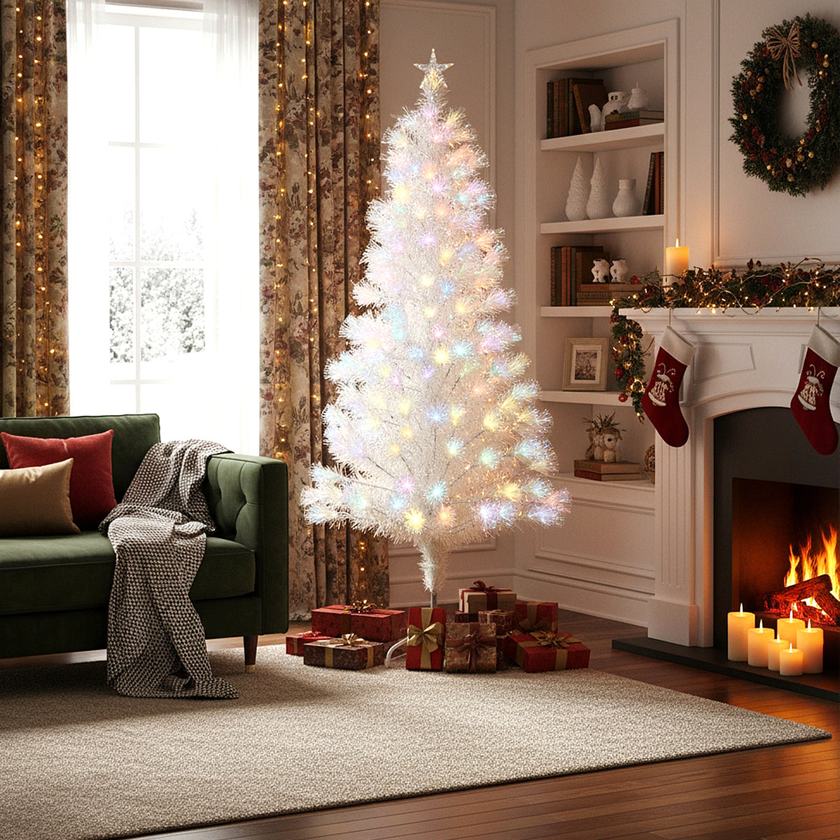 6FT/1.8M Pre-Lit Artificial Christmas Tree with Foldable Metal Stand