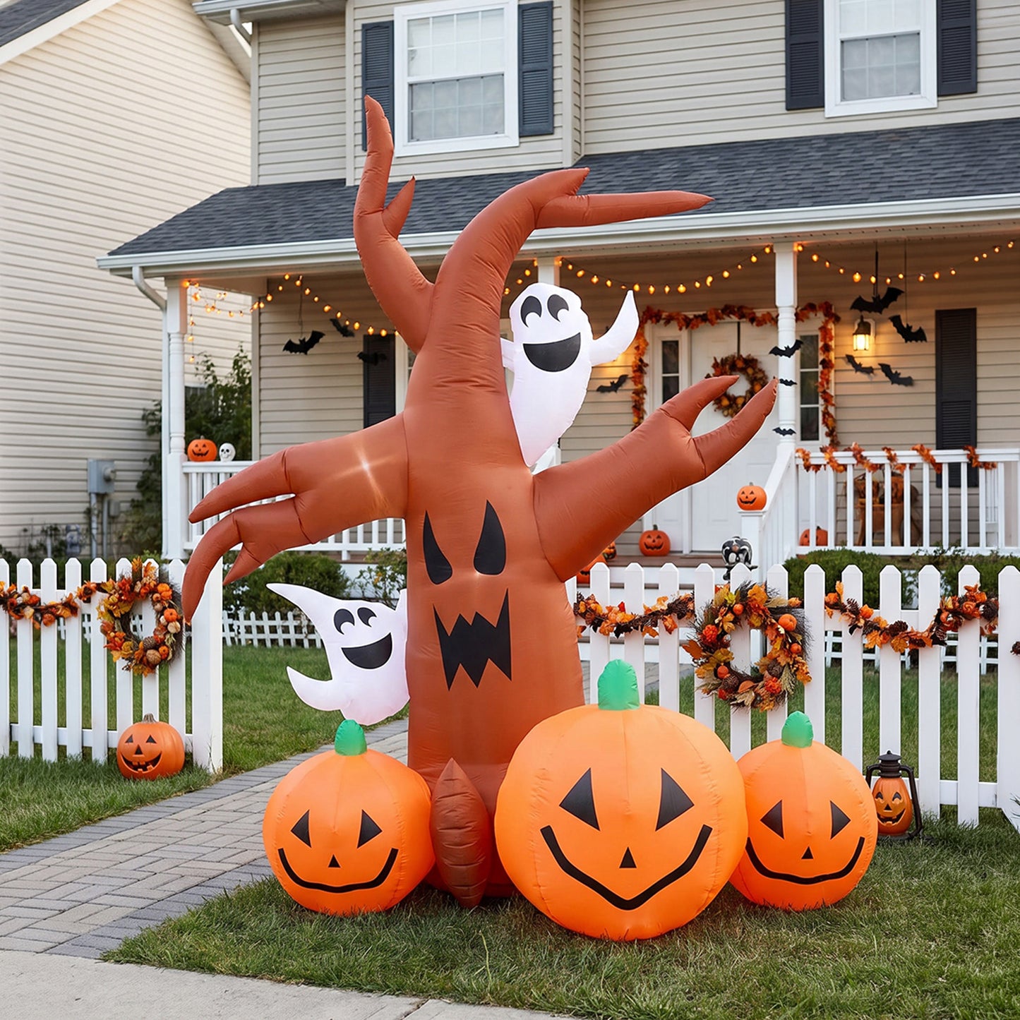 7 FT Halloween Inflatable Dead Tree with Ghosts and Pumpkins