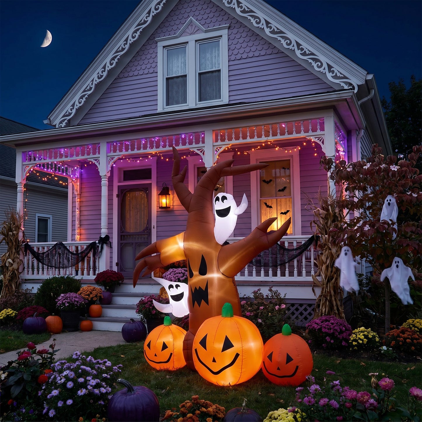 7 FT Halloween Inflatable Dead Tree with Ghosts and Pumpkins