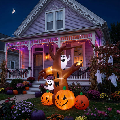 7 FT Halloween Inflatable Dead Tree with Ghosts and Pumpkins