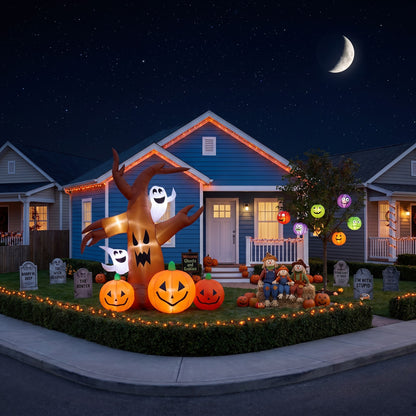 7 FT Halloween Inflatable Dead Tree with Ghosts and Pumpkins