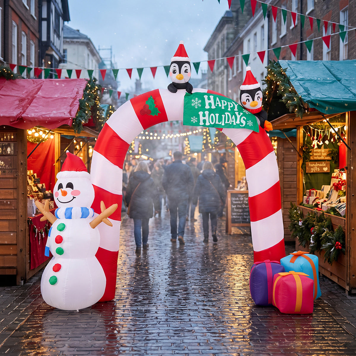 Christmas Candy Arch Inflatable with LED Lights & Festive Characters