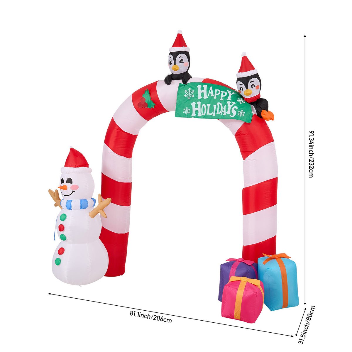 Christmas Candy Arch Inflatable with LED Lights & Festive Characters