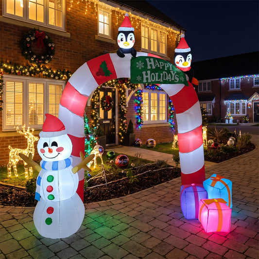 Christmas Candy Arch Inflatable with LED Lights & Festive Characters