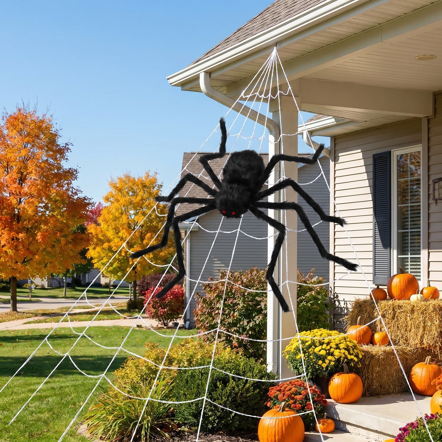 Giant Halloween Spider Decoration with 7m Web