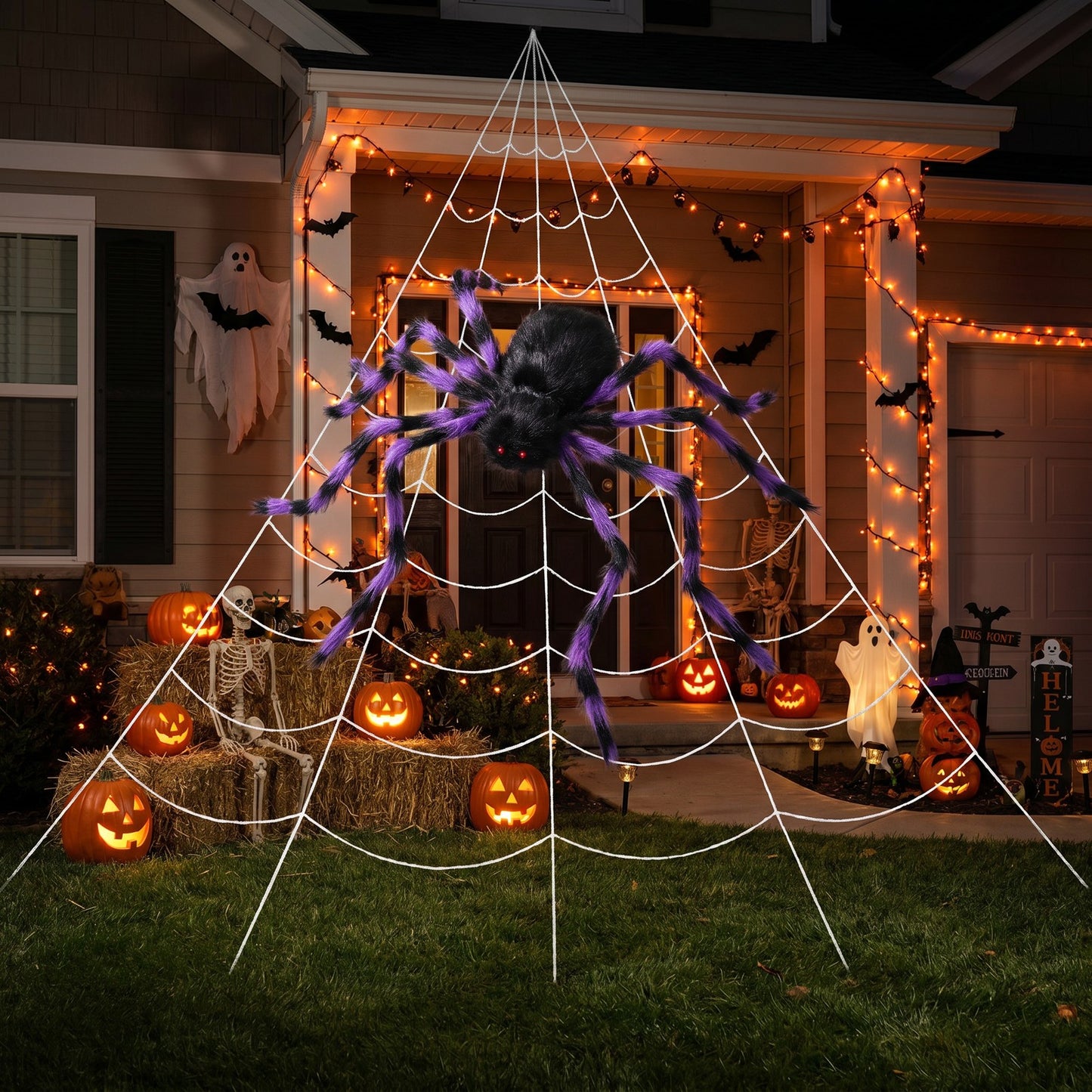 Giant Halloween Spider Decoration with 7m Web