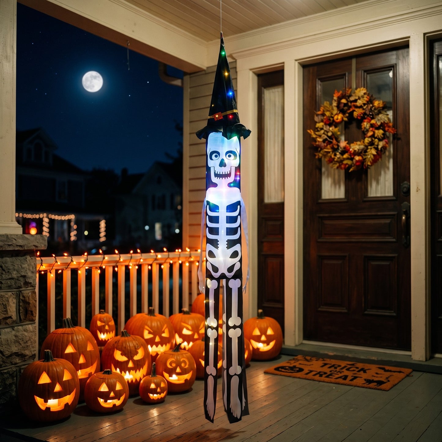 2 PCS Halloween Skeleton Windsocks with Led Lights