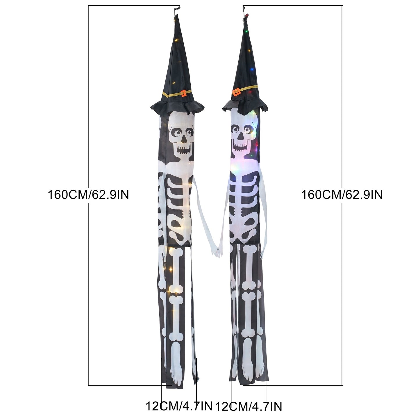 2 PCS Halloween Skeleton Windsocks with Led Lights