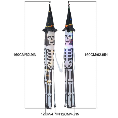 2 PCS Halloween Skeleton Windsocks with Led Lights