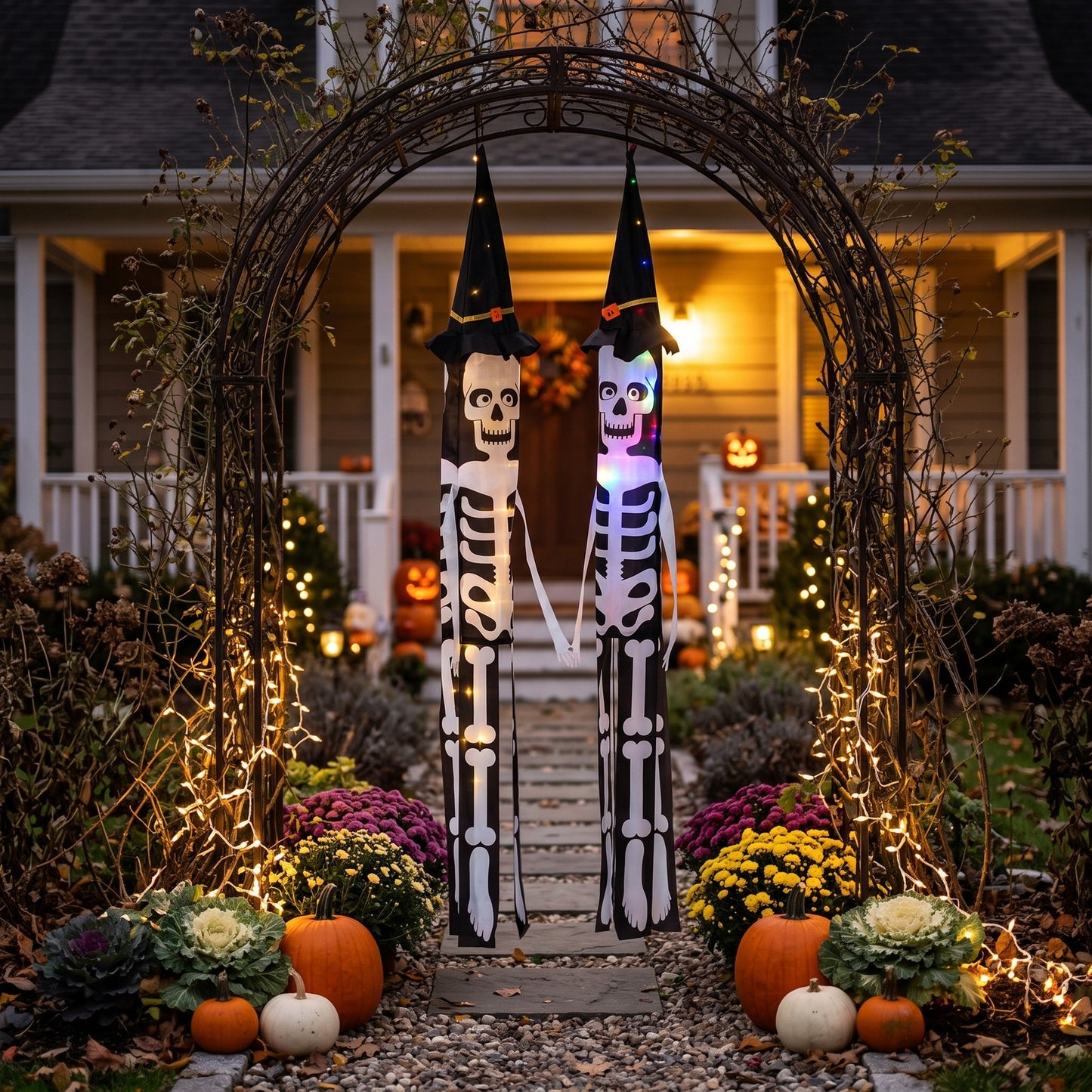 2 PCS Halloween Skeleton Windsocks with Led Lights