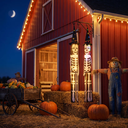 2 PCS Halloween Skeleton Windsocks with Led Lights