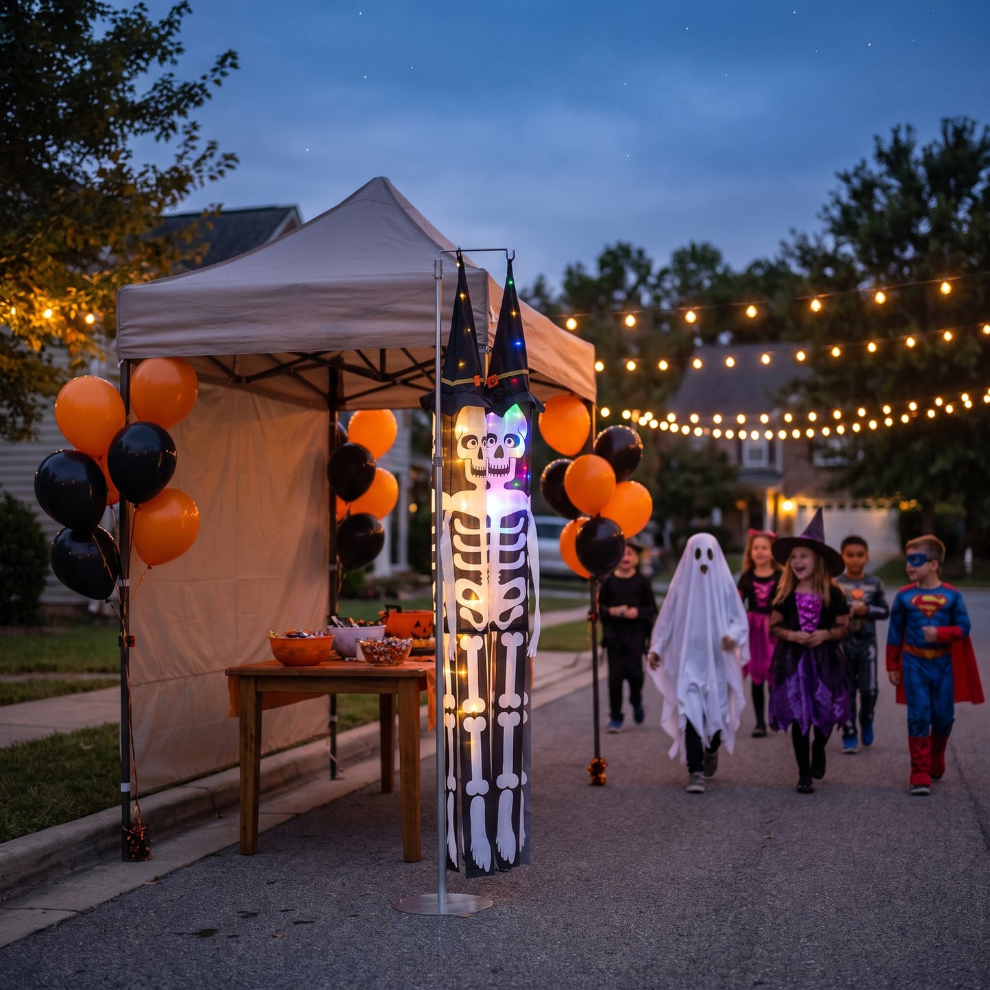 2 PCS Halloween Skeleton Windsocks with Led Lights