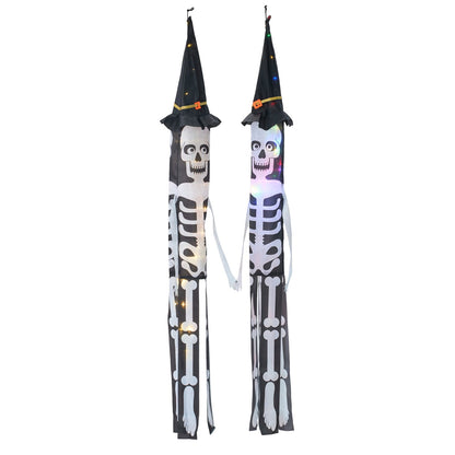 2 PCS Halloween Skeleton Windsocks with Led Lights