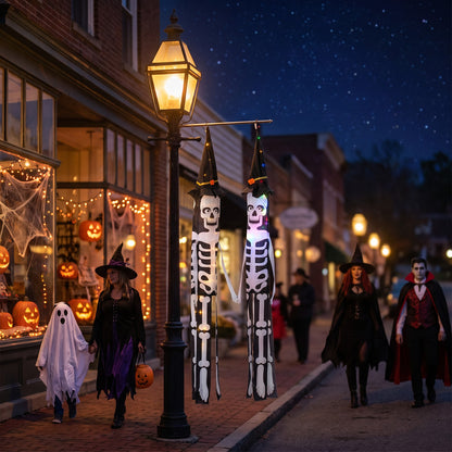 2 PCS Halloween Skeleton Windsocks with Led Lights