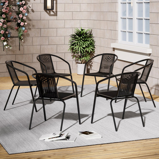 6 Pcs Black Outdoor Dining Chairs