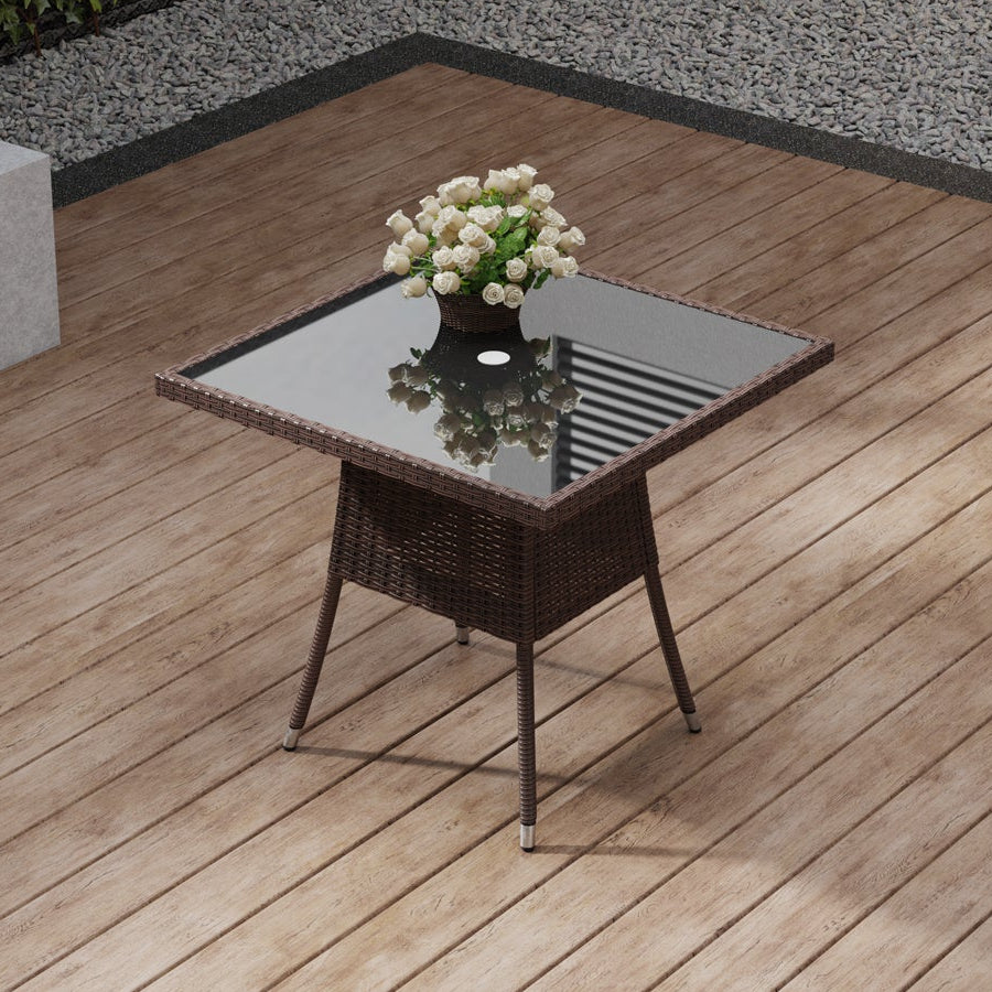 Garden Tempered Glass Square Dining Table with Parasol Hole