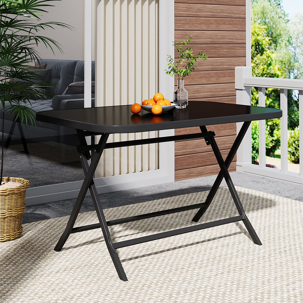 Metal Frame Table with Tempered Glass Top