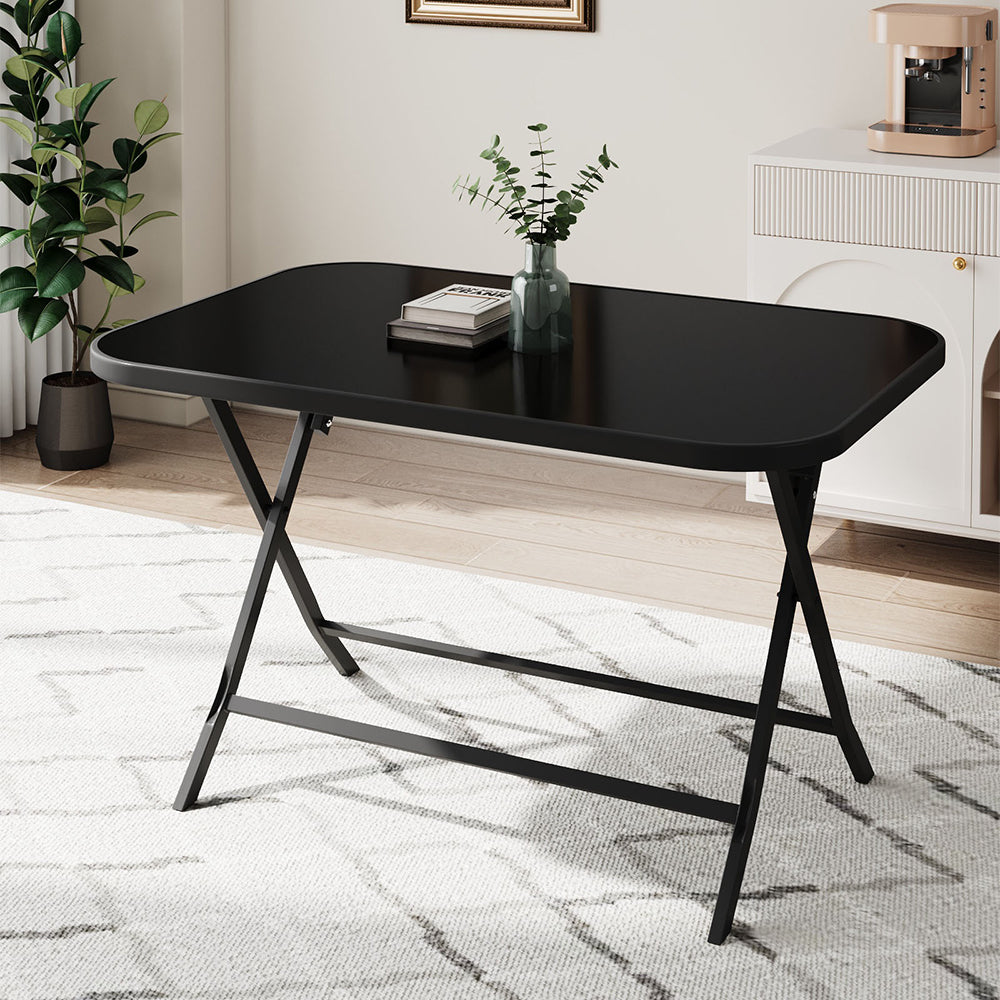 Metal Frame Table with Tempered Glass Top