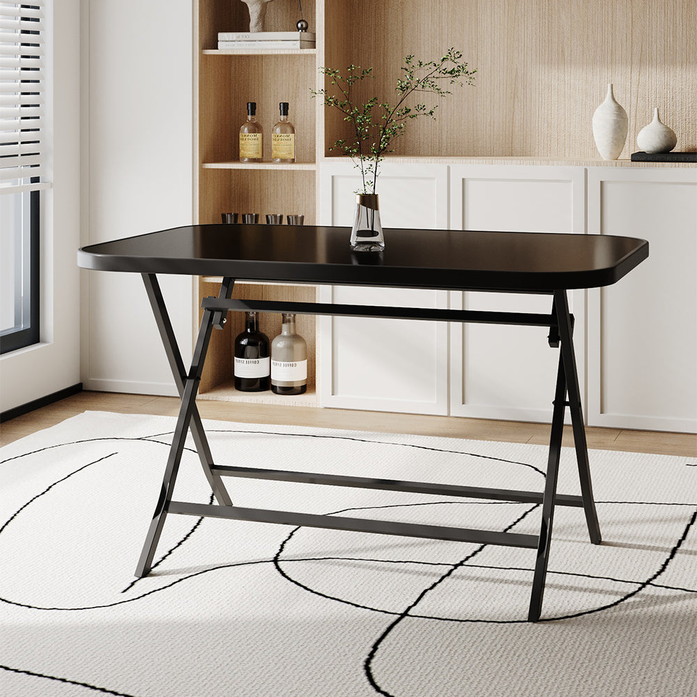 Metal Frame Table with Tempered Glass Top