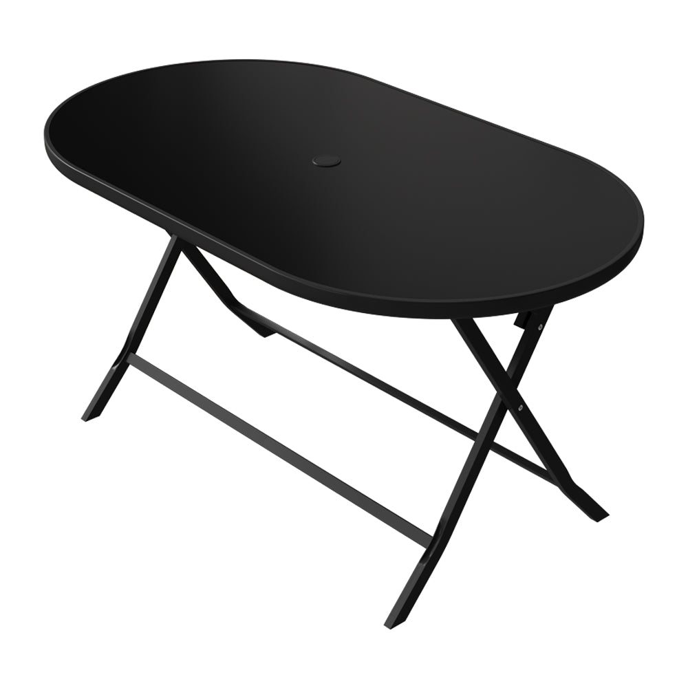 Metal Frame Table with Tempered Glass Top