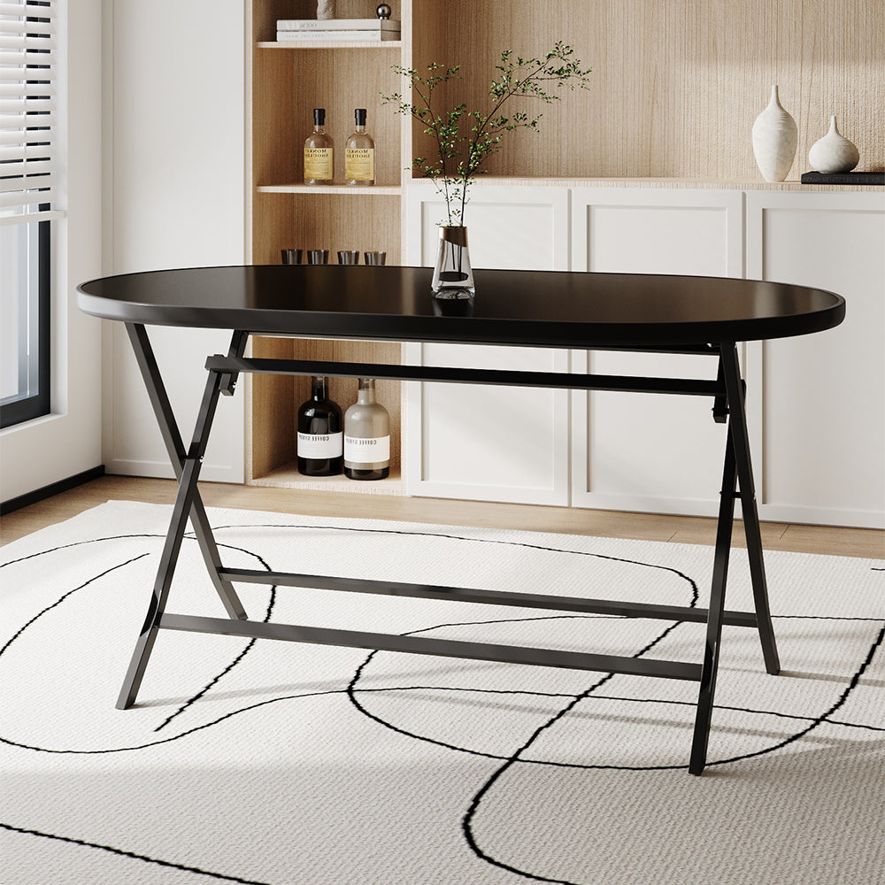 Metal Frame Table with Tempered Glass Top